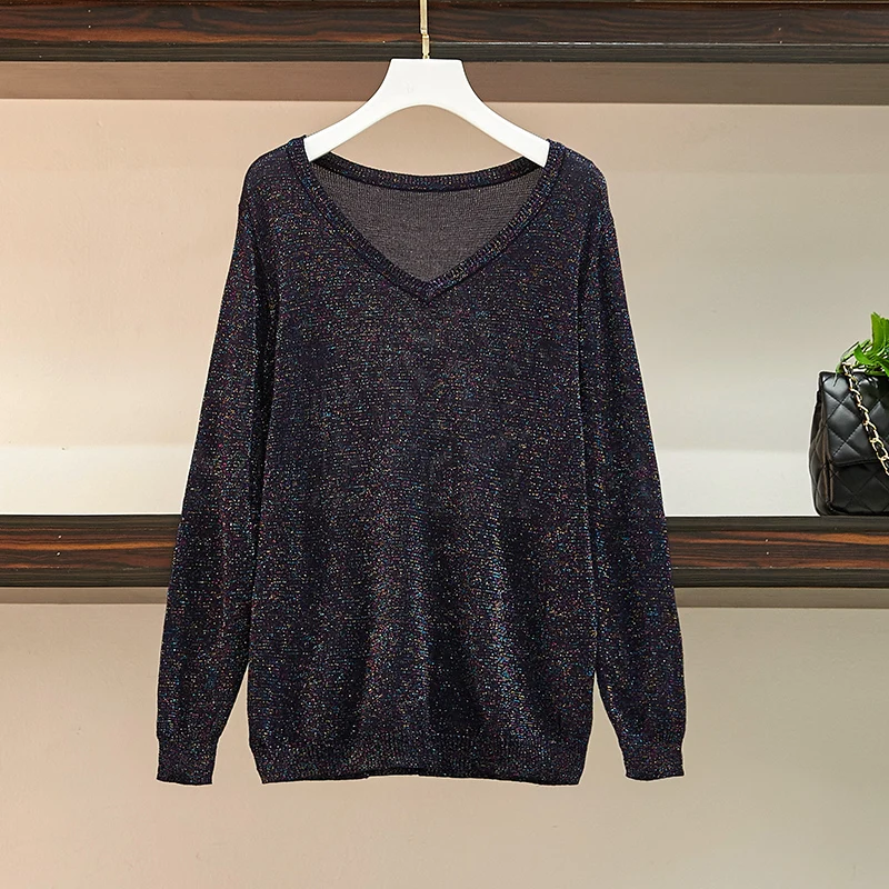 Свитер женский в стиле оверсайз с люрексом блестящий пуловер длинными рукавами