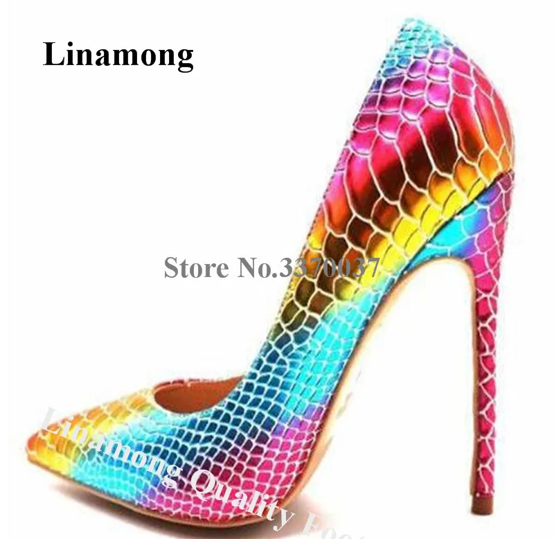 

Linamong Charming Pointed Toe Mixed-colors Stiletto Heel Pumps Sexy Gradient Patchwork High Heels 8cm 10cm 12cm High Heels