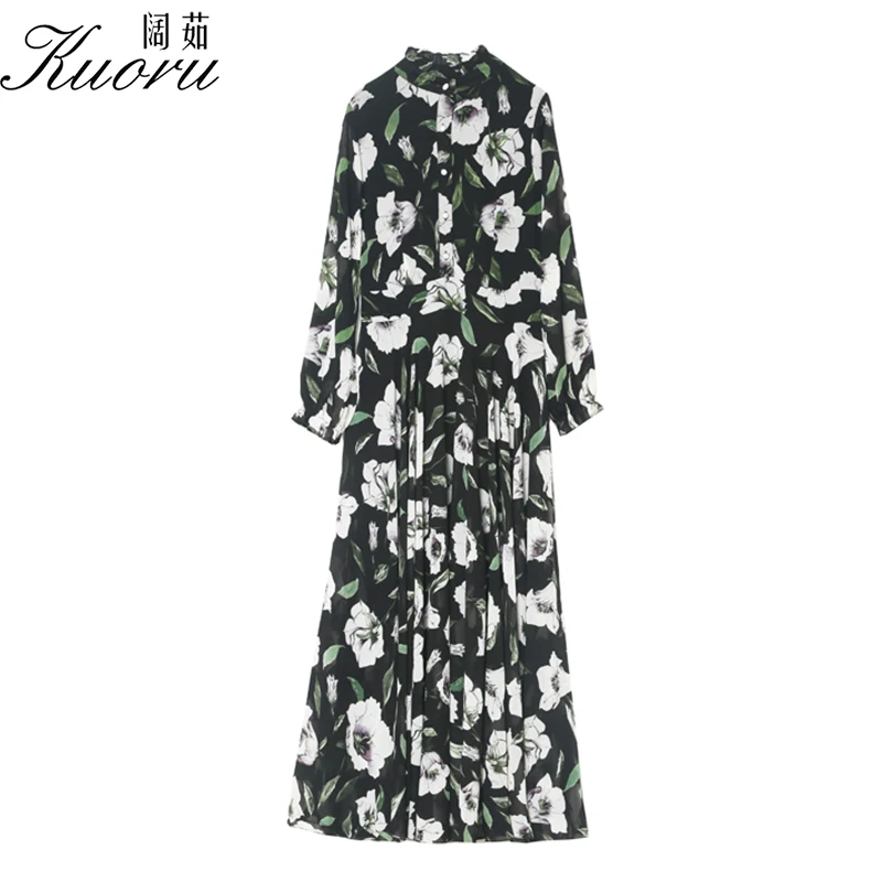 Платье-Макси женское шифоновое с длинным рукавом и цветочным принтом - купить по