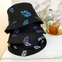 new women butterfly double sided embroidery autumn winter bucket hat foldable sun hat cap hip hop fishing cap outdoor hat gift