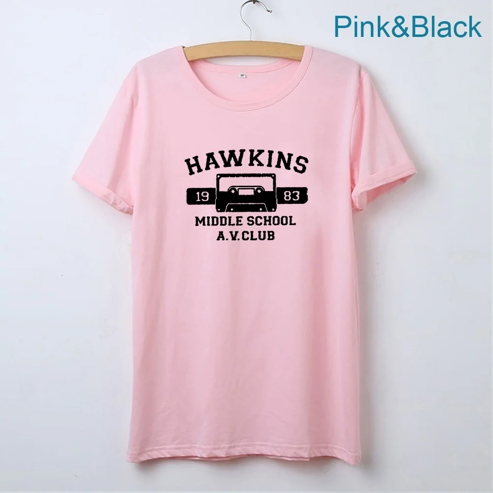 

Hawkins Middle School Printed T Shirts for Women Short Sleeve Cotton Loose Tee Shirt Femme Black White Casual Tshirt Women Top