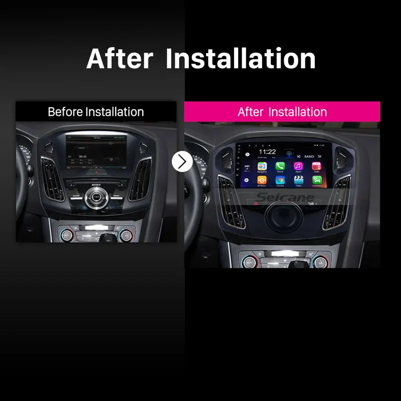 Seicane 9 дюймов Android 9,0 автомобильный мультимедийный плеер для 2011 2012 2013 Ford Focus HD 1024*600 сенсорный экран gps навигация