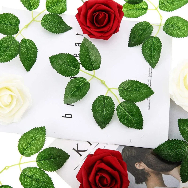 

100PCS Artificial Rose Leaves Centerpieces Addition for Wedding Bouquets Centerpieces Party Vine Garlands Wreath