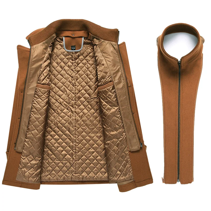 

2021 Winter New Men's Thick Warm Wool Coat Double Collar Fashion Casual Slim Red Wine Trench Coat Male Brand Overcoat