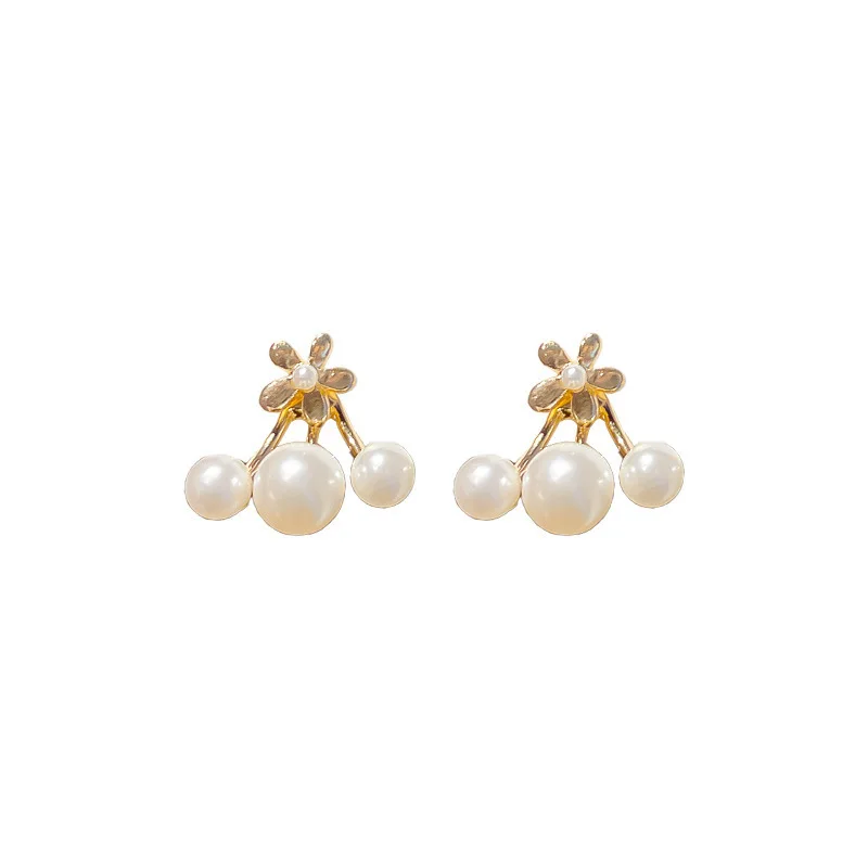 

Origin Summer Hyperbole Gold Color Pearl Flower Dangle Earrings for Women Temperament Round Earrings Wedding Jewellery Gifts