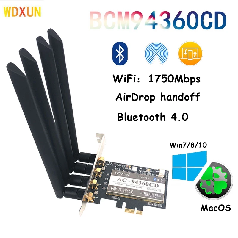 4 антенны двойная частота 1750 Мбит/с 802.11ac BCM94360 wifi + Bluetooth 0 ''pcie macos BCM4360CD для MAC