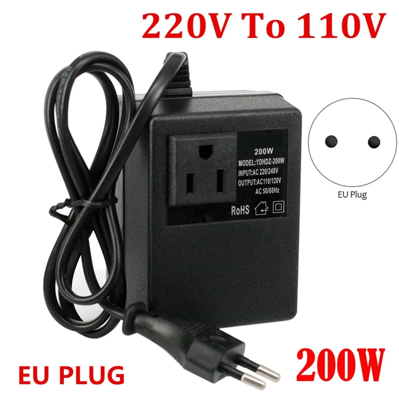 200W Напряжение преобразователь 220V до 110V Шаг вниз путешествия трансформатор