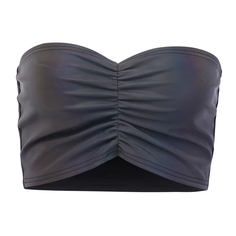 2020 Fashion Europe American Spring Sexy Women Black Strapless Radium Reflect Backless Party Club Wear Crop Top | Женская одежда