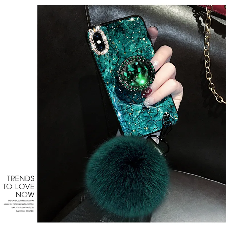 Модный меховой шарик ручная цепочка бриллиантовое кольцо ручка держатель