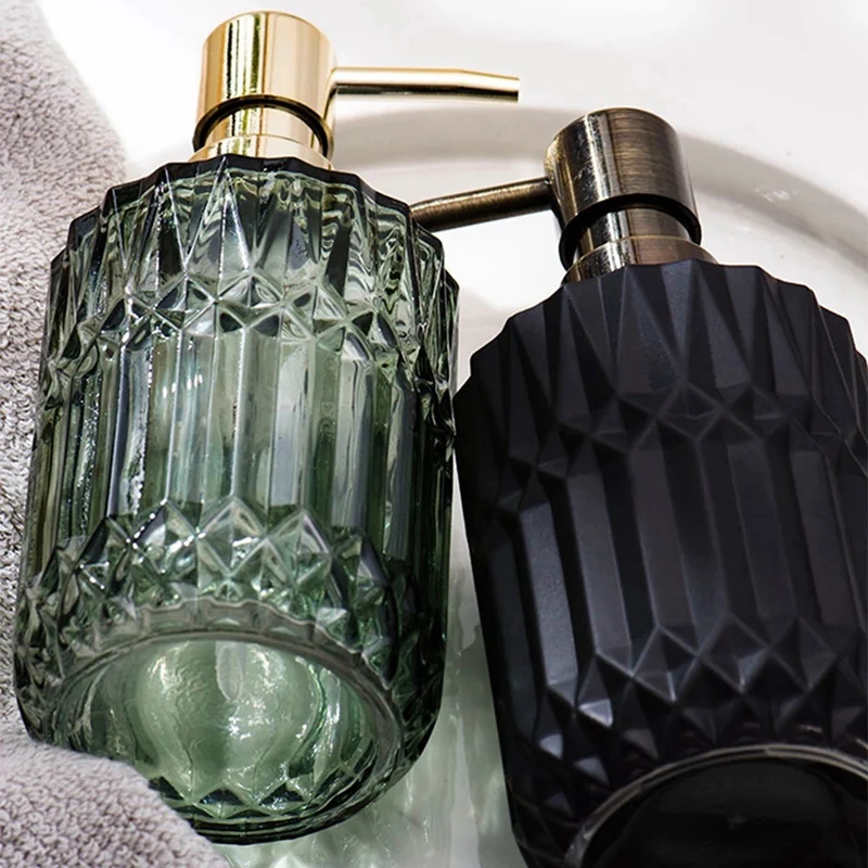 

2 Pcs 400Ml Soap Dispenser Chic Glass Refill Empty Bottle Black & Green