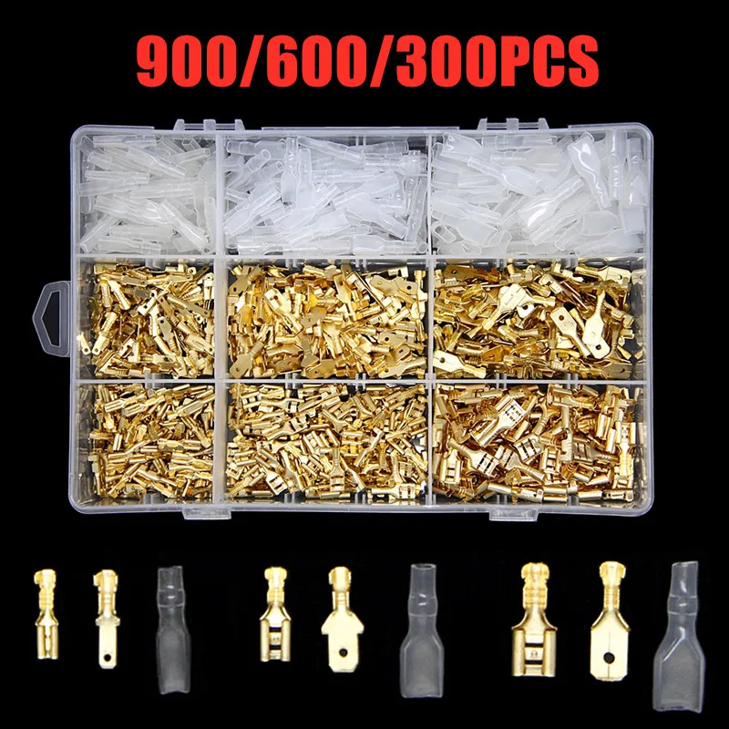 

900/600/300PCS 2.8/4.8/6.3mm Female Male Spade Wire Butt Connectors Lugs Battery Starter Cable Splice Crimp Terminals Kit