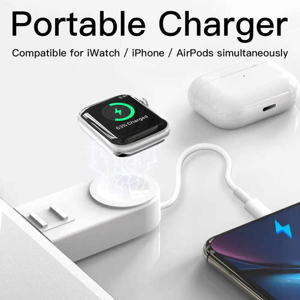 Wireless Charger for Apple Watch Portable Magnetic iWatch Series 5 4 3 2 1 iPhone XS XR 7 8 11 Plus USB cable Airpods | Мобильные