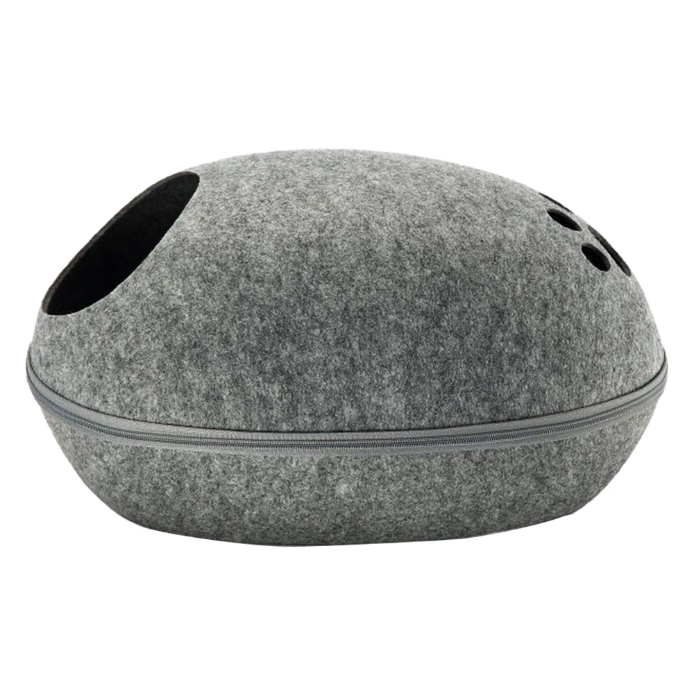 dark gray Egg Shape Dog Cat Bed Cat Sleeping Bag Zipper Felt Cloth Winter Warm Pet House All Around Cat Nest With Detachable Cushion Mat - Цвет: dark gray