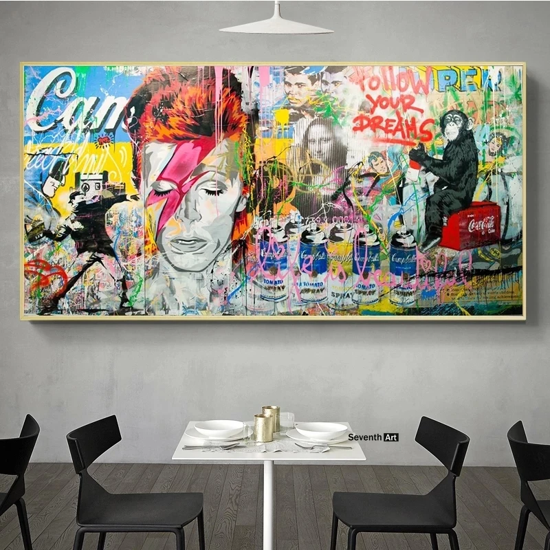 Canvas Gorilla Street art Mixed Graffiti Canvas Painting Wall Art Posters and Prints Wall Art for Living Room Home Art Decor