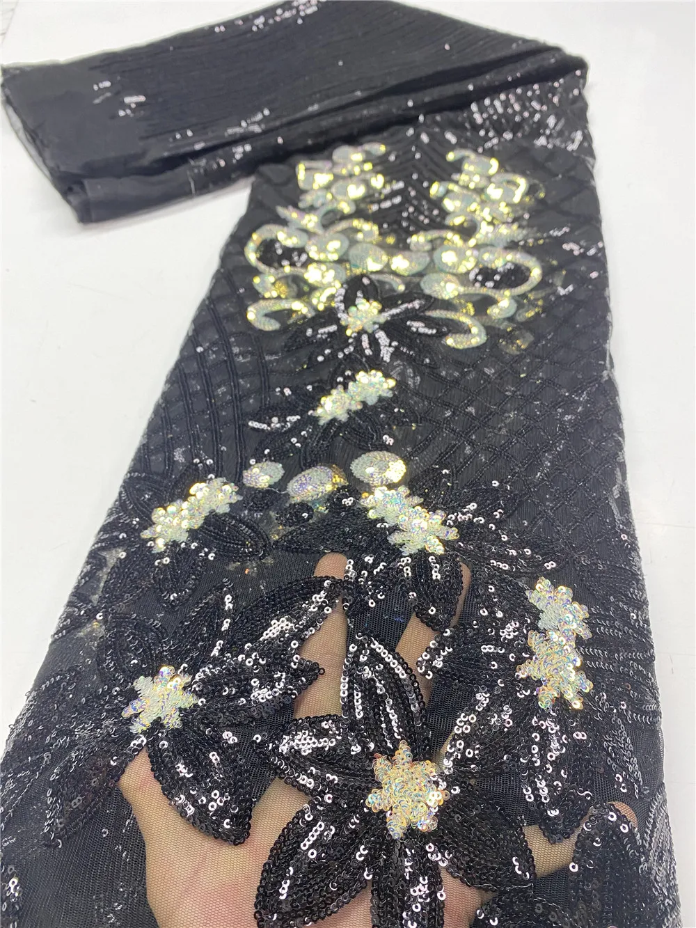 

NI.AI BLACK African Sequins Net Lace 2020 High Quality Lace Elegant Nigerian Wedding Lace Fabrics Sewing French Tulle Lace