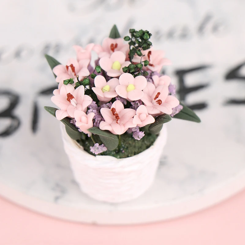 

1 x 1:12 Doll House Miniature Flowers Fairy Garden Ornament Mini Potted Plant Flowers Pot DollHouse Decor Model Kids Play Toy
