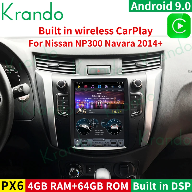 

Вертикальный автомобильный радиоприемник Krando, Android 9,0, 4 ГБ, 64 ГБ, 10,4 дюйма, в стиле Tesla, для Nissan NP300, Navara 2014-2019, мультимедийный плеер BT Carplay