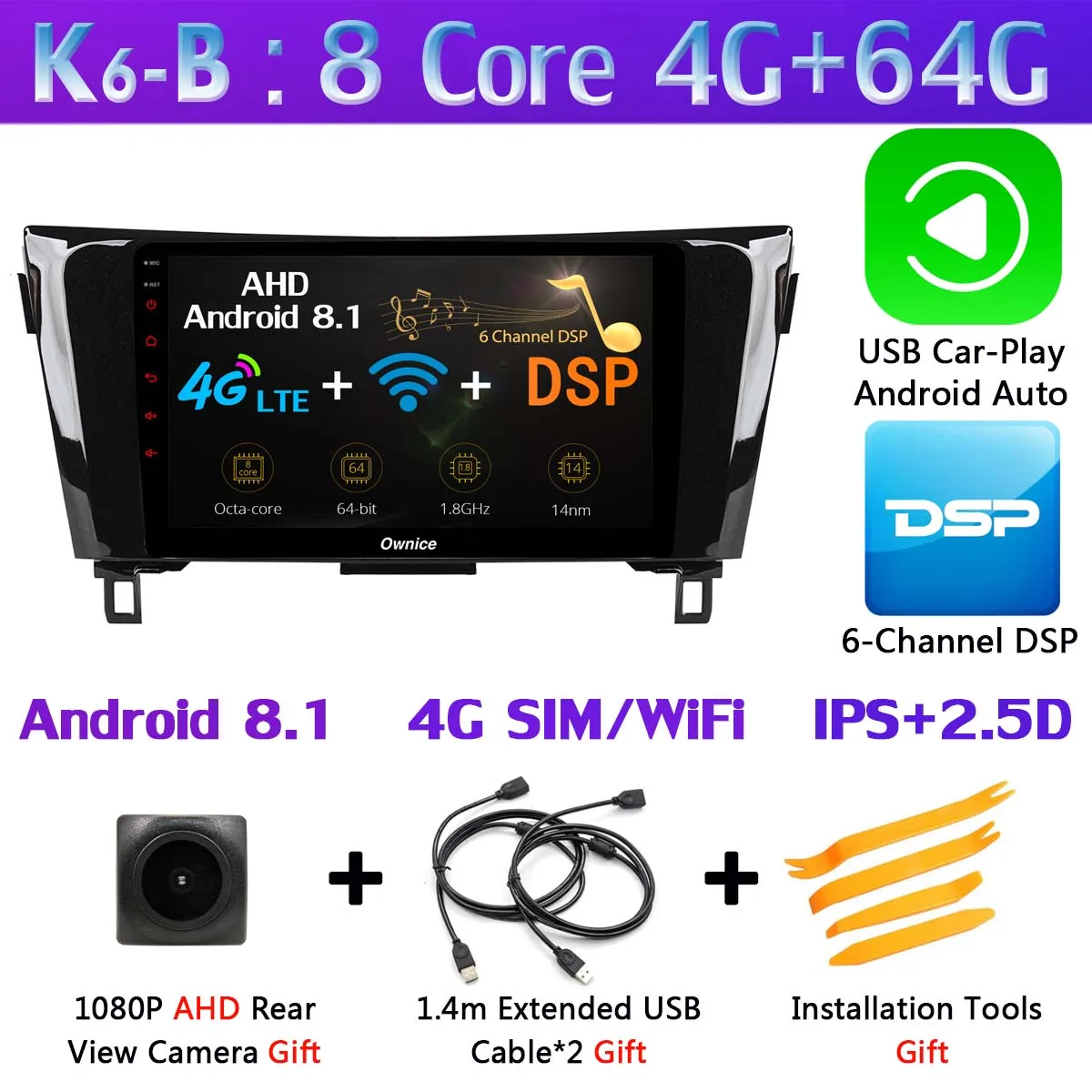 K6-B-CarPlay 10," 360°Panoramic Android автомобильный gps радио для Nissan Qashqai X-Trail X 2013 CarPlay DSP 4 аппарат не привязан к оператору сотовой связи - Цвет: K6-B-CarPlay