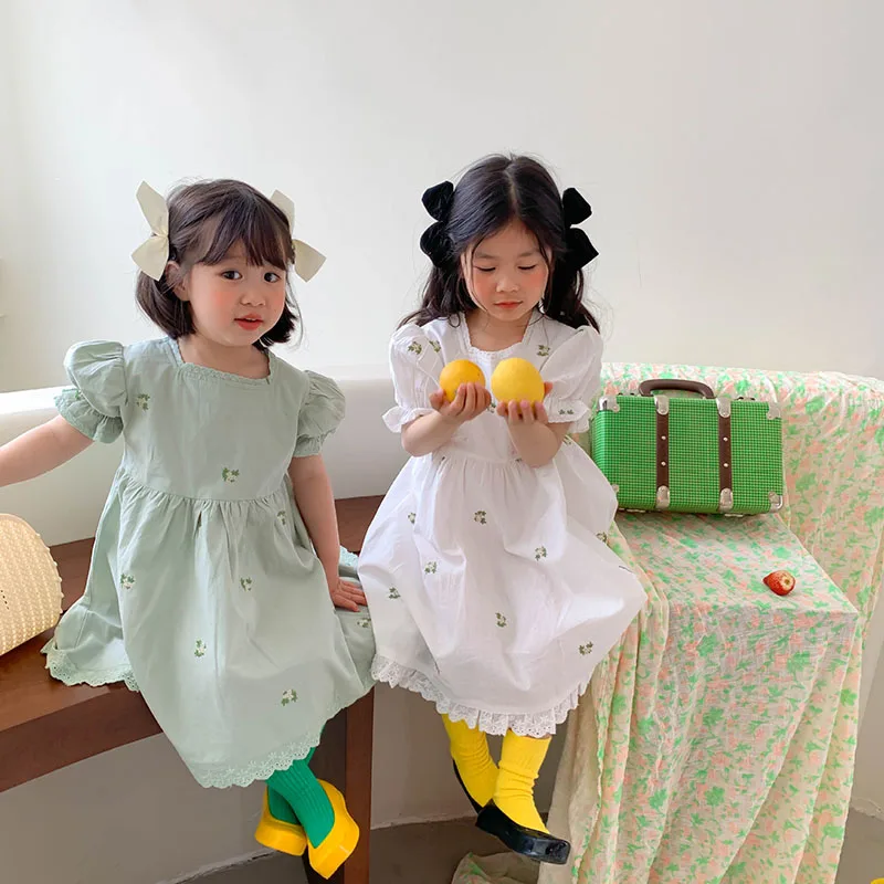 

MILANCEL 2022 Summer Girls Dresses Floral Embroidery Girl Clothes Lace Dress