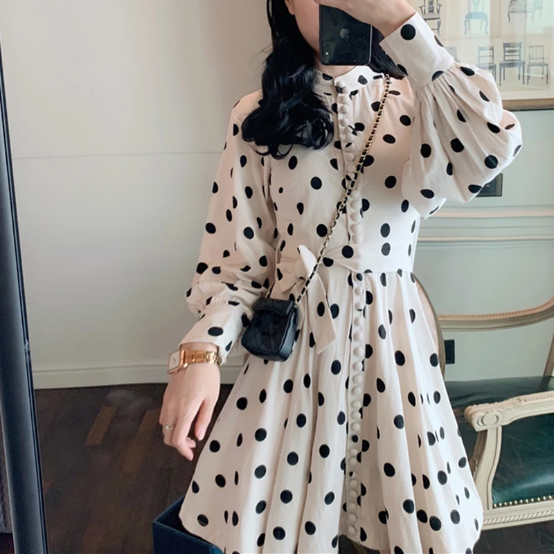 Высокое качество новинка 2020 дизайнерское подиумное платье женское в горошек с