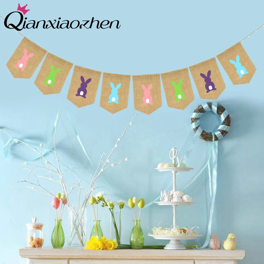 

Qianxiaozhen Happy Easter Rabbit Banner Easter Crafts Happy Easter Decorations For Home Bunny Decor