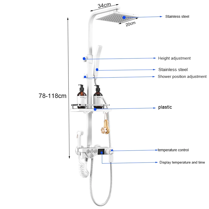 Роскошный белый термостатический дисплей смеситель для душа все латунные