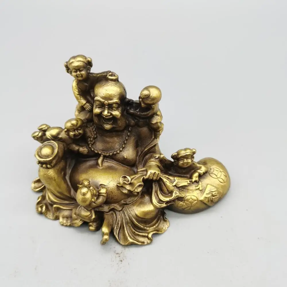 

Китайская античная латунная маленькая статуя Будды fengshui Maitreya, металлические поделки, домашний декор, статуя
