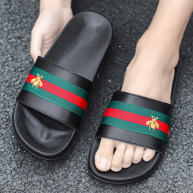 

Men's summer slippers designer luxury brand little bee beach slippers outdoor wear sandals and slippers non-slip and breathable