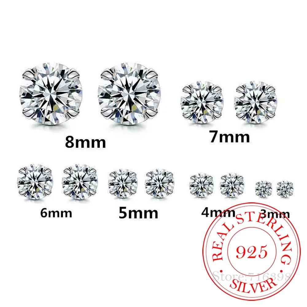 

Женские серьги-гвоздики из 100% стерлингового серебра S925, корейский Кристалл 2020, 3 мм/4 мм. 5 мм/6 мм/7 мм/8 мм, 6 шт. в комплекте, свадебные серьги дл...