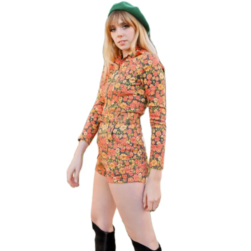 

Женский Облегающий комбинезон на молнии, с цветочным принтом