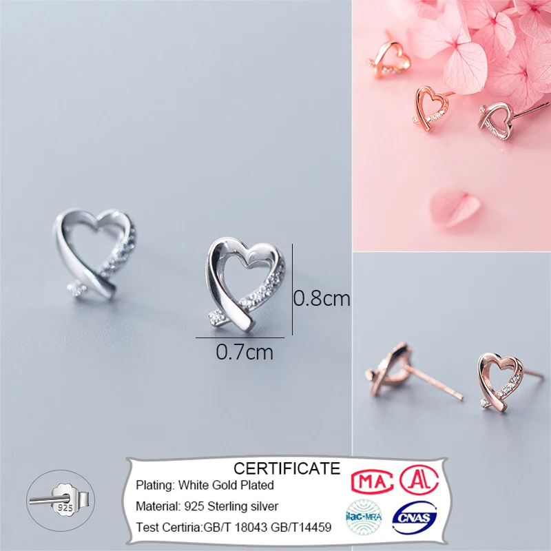 Trusta 925 пробы серебряные ювелирные изделия модные милые миниатюрные 8 мм X 7 мм полые серьги-гвоздики в форме сердца подарок для девочек, детей, леди DS514