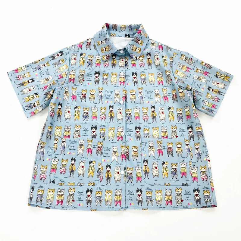 Женская шифоновая рубашка с милым принтом кота винтажная Свободная блузка