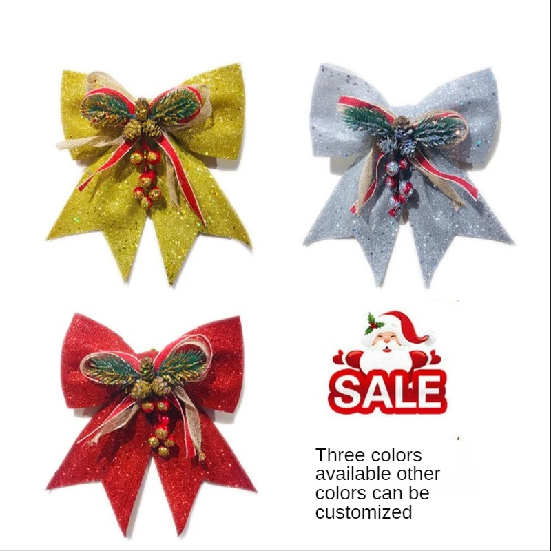 

Christmas Tree Glitter Ribbon Bow Pendant Decoration Handmade New Year Christmas Party Decorations