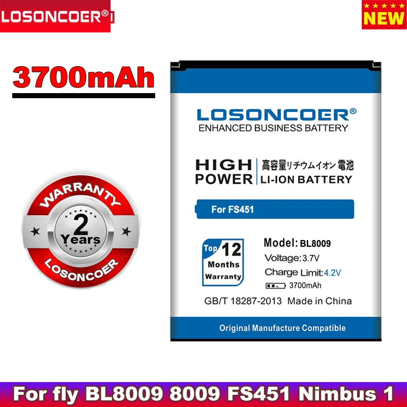 Аккумулятор LOSONCOER BL8009 3700 мАч Высококачественная фотобатарея для Fly FS451 Nimbus 1 |