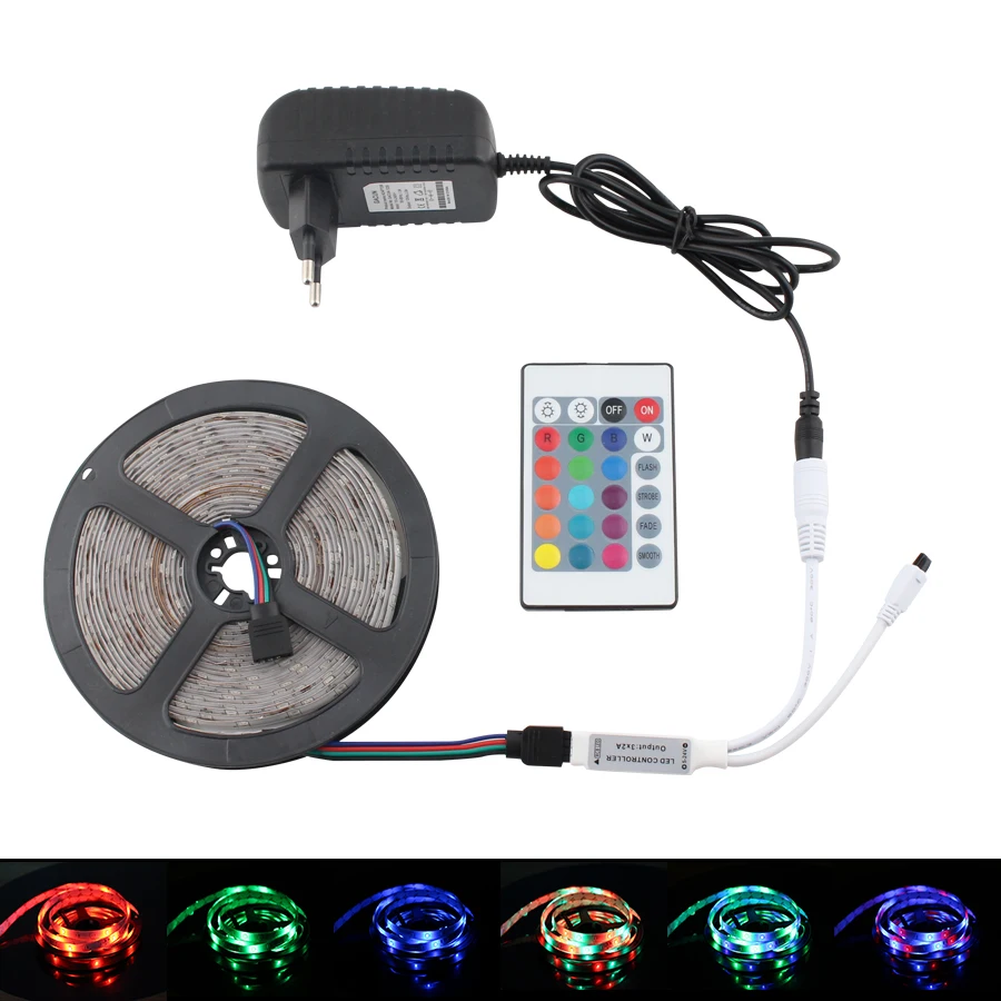 12 В Светодиодная лента RGB водонепроницаемый светильник SMD 2835 5 м Диод 24Key пульт