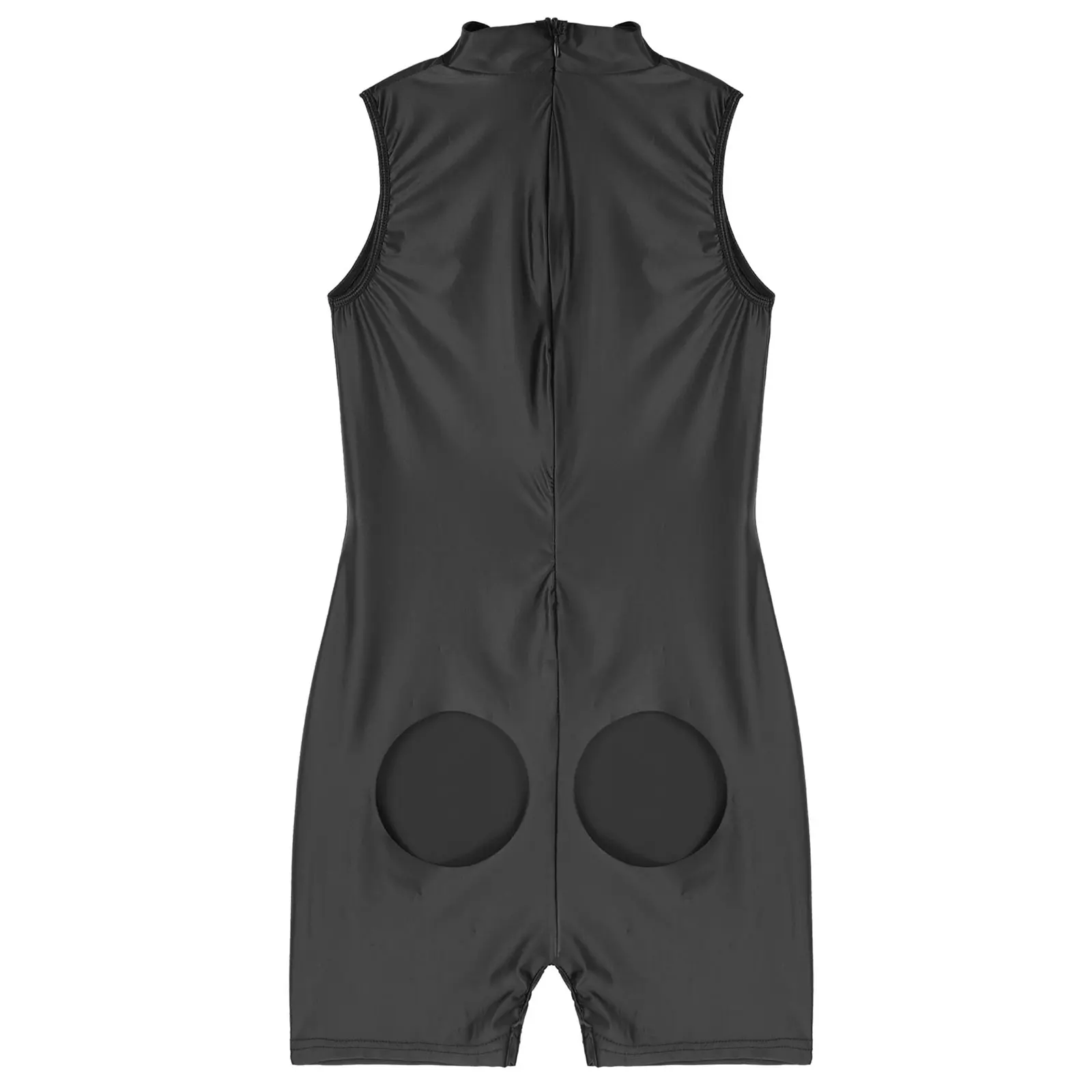 

Womens Erotic Lingerie Bodysuit Hollow Out High Neck Zipper Glossy Open Cup Bras Open Butt Stretchy Leotard Bodysuit Underwear