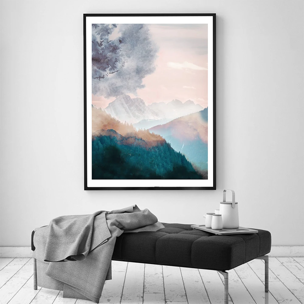 Wall Pictures for Living Room Rainbow Colour Mountain Art Print Picture Nordic Canvas Painting Waves Posters and Prints | Дом и сад