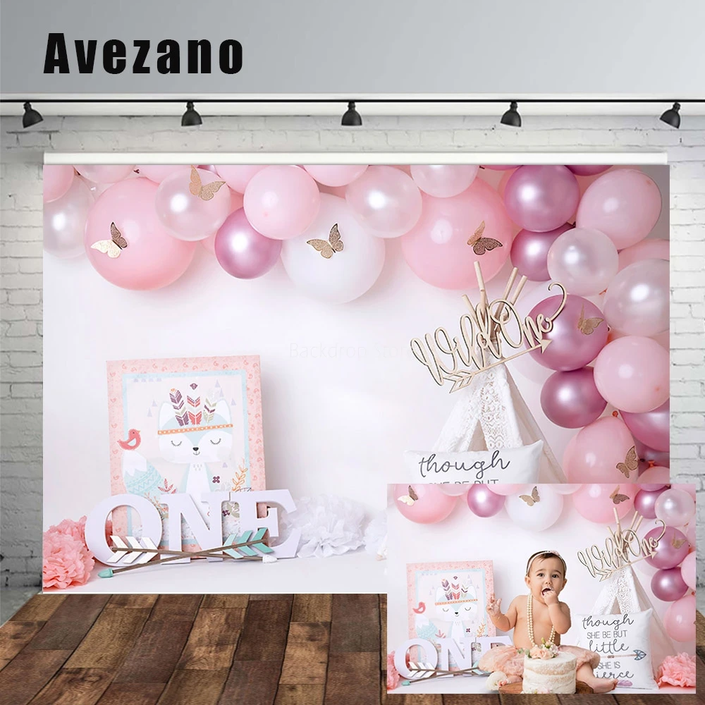 

Avezano 1st Birthday Portrait Photography Backdrop Balloons Tent Butterfly Photophone Photo Backgrounds Studio Photoshoot Decor