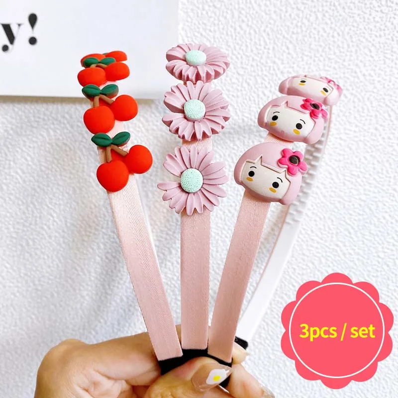 

3Pcs/Set Printed Lattice Stripes Hair Hoop Children Hairbands Girls Lovely Bow Ears Headbands Cute Colors Kids Hair Accessories