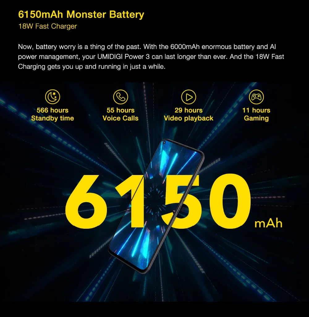 UMIDIGI power 3 Android 10 48MP Quad AI камера 6150 мАч 6,5" FHD+ 4 Гб 64 Гб Helio P60 глобальная версия смартфон NFC предпродажа