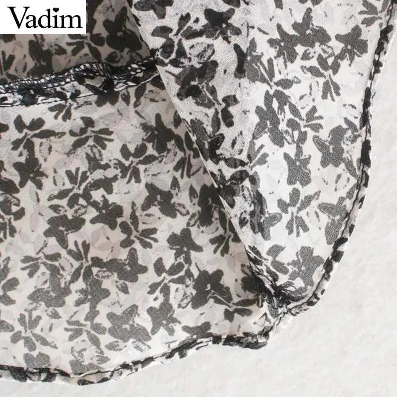 Vadim women elegant chiffon floral print blouse flare sleeve see through shirts female casual loose tops blusas LB729 | Женская одежда