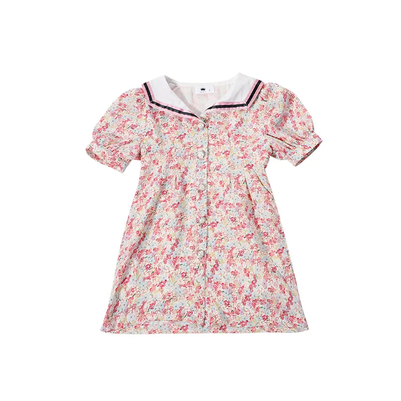 

2021 Summer Parent-child Girl Lapel Short-sleeved Floral Dress Mommy and Daughter Matching Clothes Kids Clothes Girls