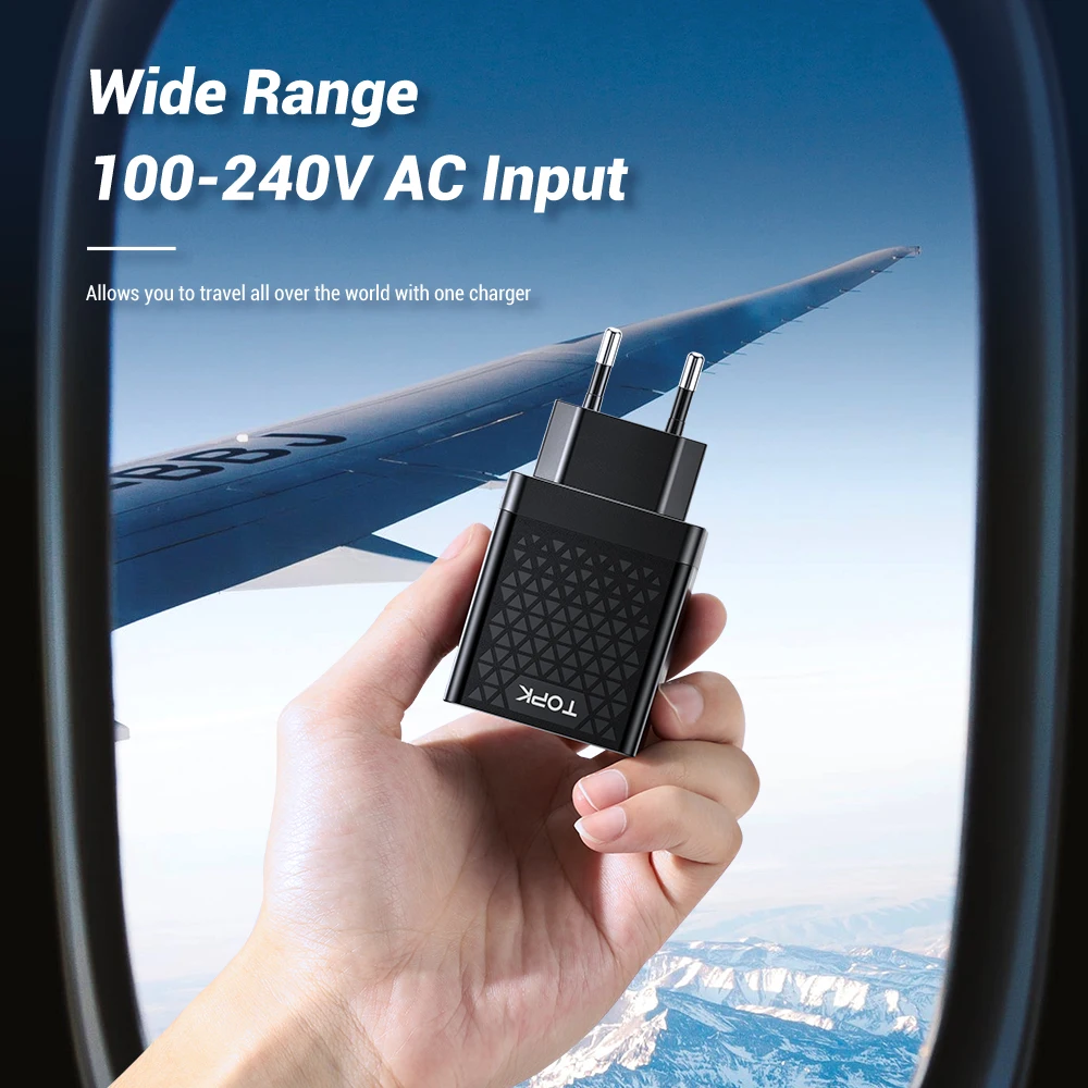 Адаптер питания TOPK B354Q с 2 USB-портами и поддержкой быстрой зарядки 3 0 30 Вт мобильный