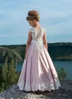 2022 Розовые атласные платья для девочек с цветочным принтом, вечернее платье без рукавов с аппликацией, кружевные платья для первого священного причастия