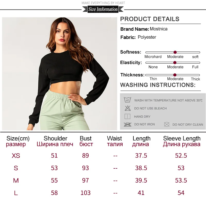 

Mostnica Sexy Women Knitted Crop Tee Solid Black Drop Shoulder Long Sleeves Tshirt Tops Woman Stretch Cool Streetwear 2020