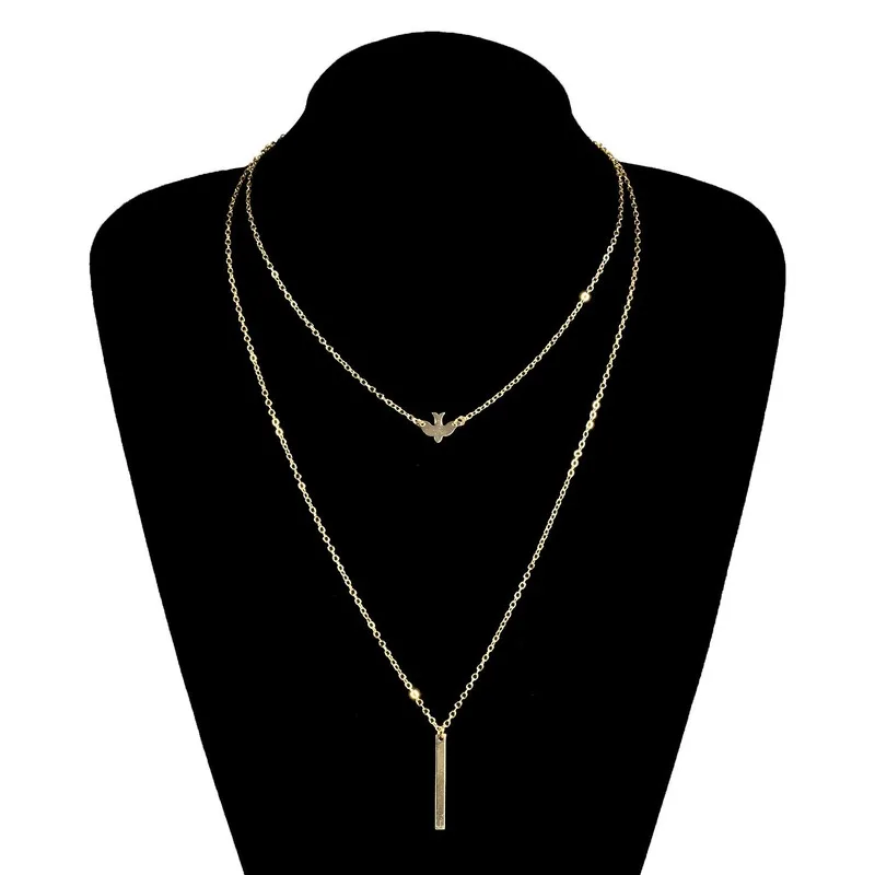

Simple Double Layer Long Necklace Pendant Gold Silver Color Metal Pigeon Clavicle Necklaces for Women Fashion Neck Jewelry