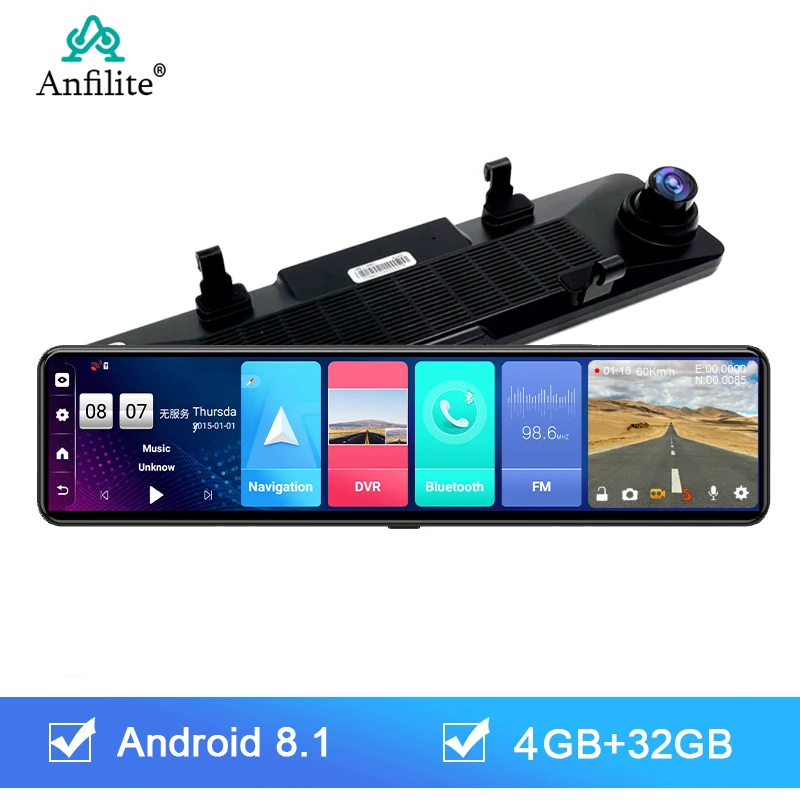 Зеркало видеорегистратор Anfilite 12 дюймов 4G Android 8 1 GPS 4 + 32 ГБ|Видеорегистраторы| |