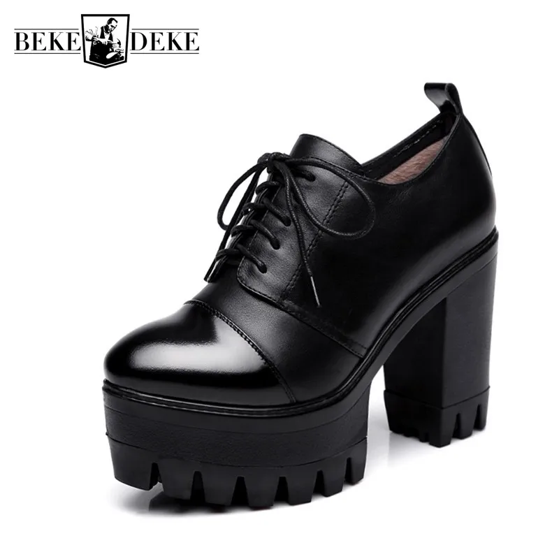 Англия Стиль Женская обувь на платформе Одежда высшего качества высоком каблуке
