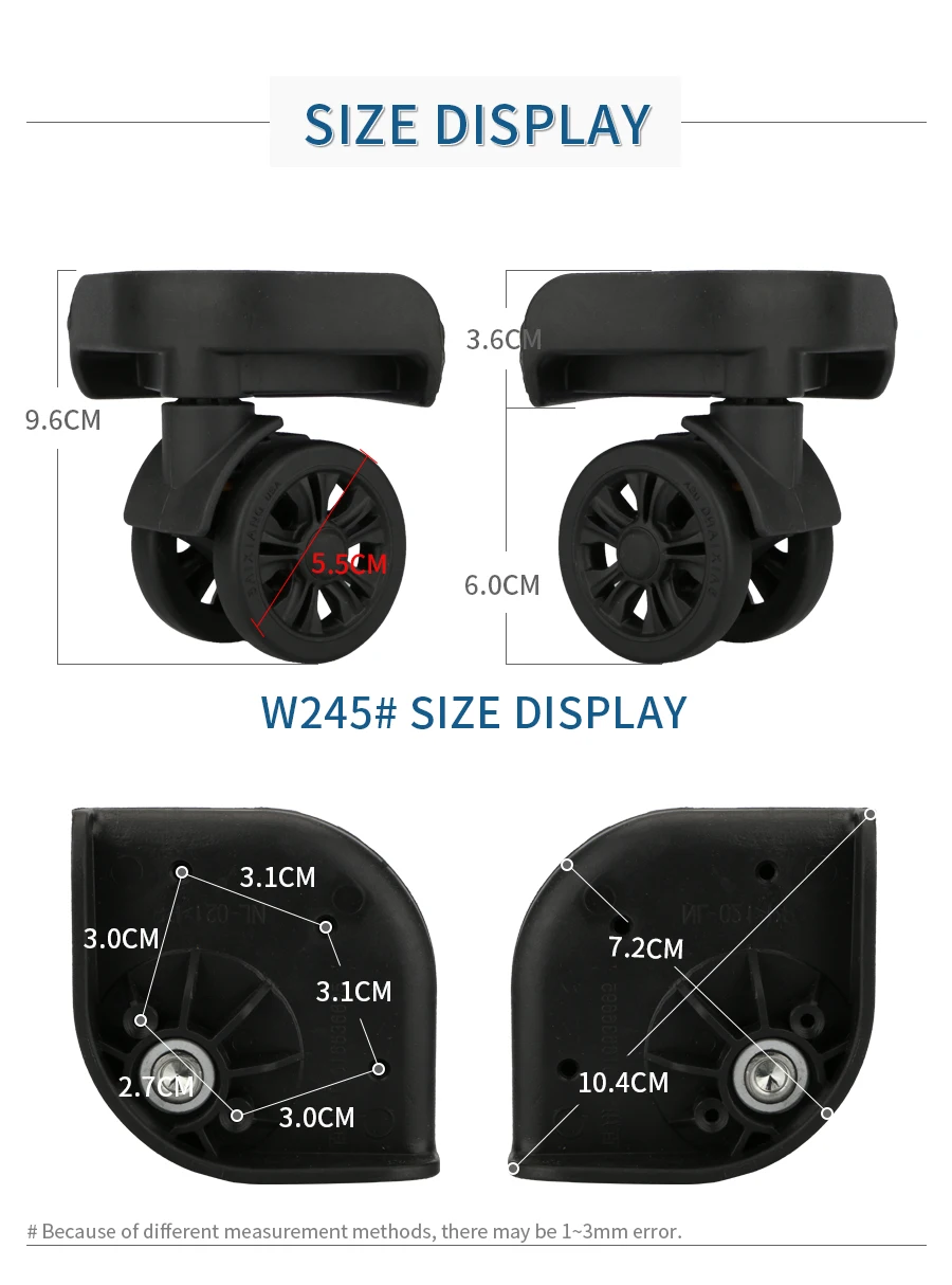 Traveling luggage wheels repair accessories makeup trolley luggage casters accessory replacement All-match Black Swivel wheels
