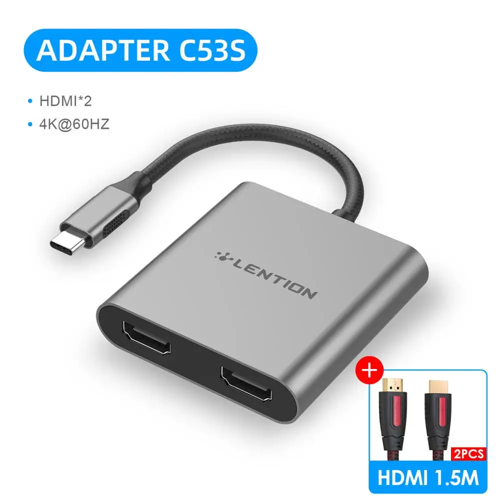 USB C к 2 HDMI Dual 4K отображает цифровой AV адаптер для 2020 2016 MacBook Pro Mac Air/iPad Dell XPS 13/15 Surface